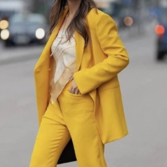 ZARA WOMEN DOUBLE BREASTED LONG BLAZER JACKET YELLOW - Size XXL - Picture 4 of 12